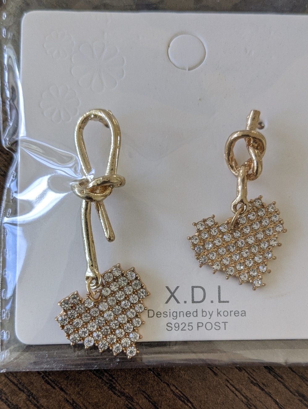 Sterling Silver Post Backs X.D.L Gold Heart Crystal Drop Earrings